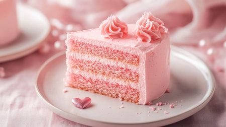 A stunning pink layered cake adorned with frosting swirls, perfect for celebrations or romantic occasions. This delightful dessert is a visual treat.の素材
