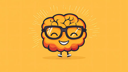 This cheerful cartoon brain character with glasses radiates positivity and intelligence, ideal for educational materials or creative projects targeting younger audiences.の素材