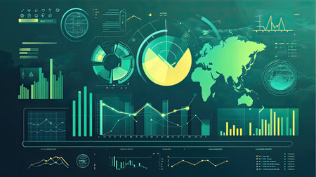 Futuristic cost report dashboard for carbon offsets with dynamic charts and eco-friendly graphicsの素材