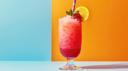 A vibrant and refreshing fruity beverage served in a tall glass, garnished with fresh mint and citrus on a bright backdrop, perfect for summer enjoyment.の素材