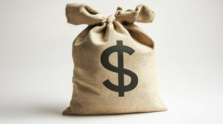 A burlap sack with a dollar sign symbolizes wealth and financial growth. Perfect for concepts related to money management, investment, and prosperity.の素材