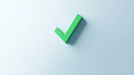 A vibrant green check mark symbol on a soft blue backdrop conveys a sense of success and approval, suitable for various themes of positivity and confirmation in visual communication.の素材