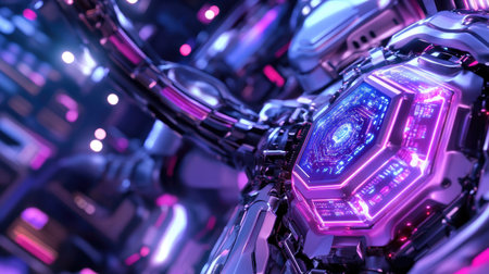 Explore a vibrant abstract technology background featuring intricate patterns and luminous neon effects. Perfect for illustrations on innovation and design.の素材