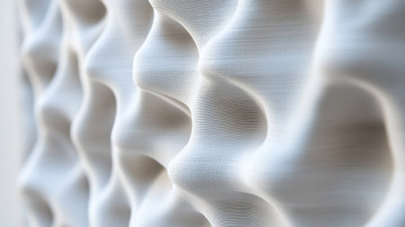 This detailed image showcases a textured wall panel featuring a unique three-dimensional wave design. Ideal for modern interior decoration and architectural inspiration.の素材