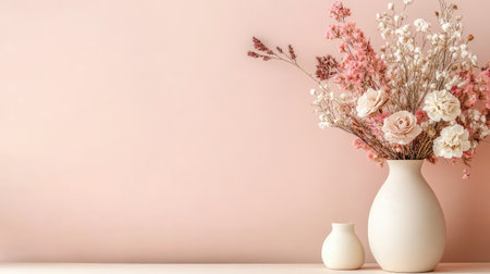 A beautiful arrangement of delicate flowers in soft pastel colors, showcased in elegant vases. Perfect for enhancing home decor and visual aesthetics.の素材