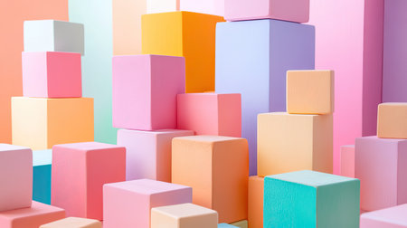A vibrant arrangement of pastel-colored geometric blocks on a soft background, creating a playful and artistic atmosphere perfect for design inspiration.の素材