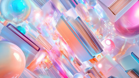 A vibrant abstract composition showcasing a blend of shapes, colors, and light reflections. This artistic piece evokes a sense of movement and creativity, perfect for digital design projects.の素材