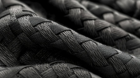 This close-up image features a textured black woven material that highlights intricate patterns and details, perfect for fashion and textile design projects.の素材