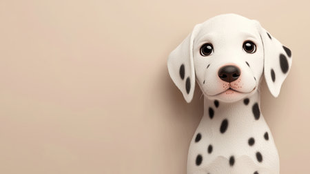 Adorable cartoon Dalmatian dog with big eyes and a friendly expression, perfect for children's illustrations, pet-related projects, and cheerful themes.の素材