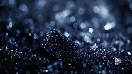 Close-up of coal pieces glistening under industrial lighting, with clear space for text.の素材