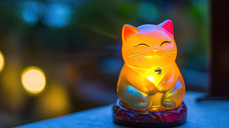 A charming cat figurine radiates a warm glow, creating a cozy atmosphere. The playful design captures joy and serenity, enhancing any interior space beautifully.の素材