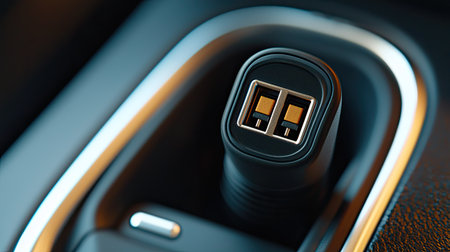 This close-up image showcases a modern car charging port designed for electronic devices, emphasizing sleek design and functionality within automotive interiors.の素材