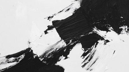 This artwork features bold black and white brush strokes on a canvas, showcasing a striking contrast and unique texture. Ideal for modern decor projects.の素材