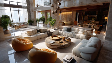 Experience the elegance of a modern living room filled with luxurious dの素材