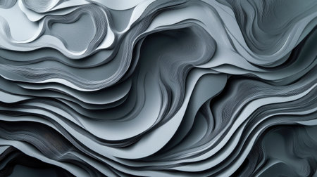 Explore the intricate beauty of abstract paper waves in grey tones, ideal for modern design and artistic projects. Perfect for backgrounds and creative concepts.の素材