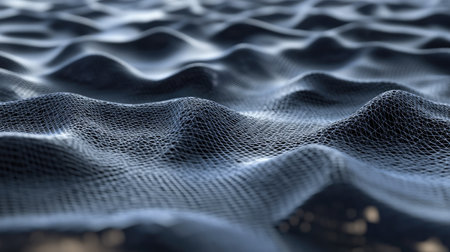 This image showcases an abstract 3D representation of a wavy surface with intricate patterns and textures, offering a modern and dynamic visual experience.の素材