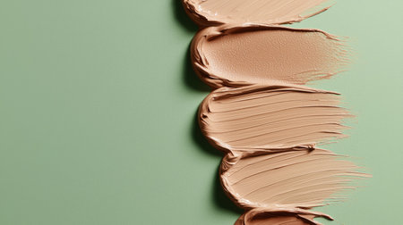 A visually appealing arrangement of creamy beige paint smoothly blended on a soft green background, creating a modern aesthetic perfect for artistic projects.の素材