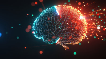 Abstract AI brain with India flag colors, symbolizing technology and innovation, copy space.の素材