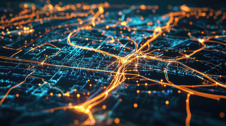 Business analytics concept--a glowing customer journey map on a digital screen.の素材