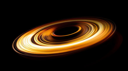 A mesmerizing abstract design featuring a golden spiral motion with vibrant swirls against a black background, perfect for art and creative projects.の素材