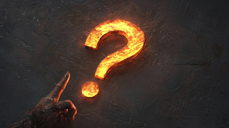 A striking glowing question mark radiates warmth and mystery, inviting curiosity and sparking contemplation. This artistic representation evokes thought and exploration.の素材