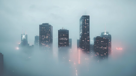 A breathtaking scene of a high-tech futuristic city with floating megastructures in the distance, with copy space.の素材