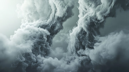 An intriguing display of swirling clouds creates a dramatic atmosphere, showcasing a monochrome color palette. Ideal for artistic concepts or nature themes.の素材