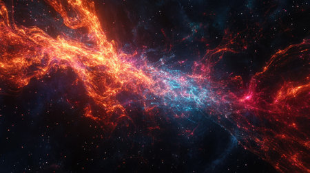 Explore the stunning beauty of this vibrant cosmic nebula filled with fiery orange and cool blue hues, showcasing the mesmerizing energy of the universe.の素材