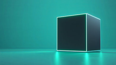 A sleek neon cube set against a glowing background, showcasing a modern and abstract digital aesthetic perfect for contemporary design projects.の素材