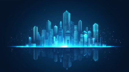 A sci-fi-inspired city where gravity-defying buildings hover above a luminous cityscape, with copy space.の素材