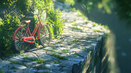 A strange slope where a bicycle is left still, but it appears to be rolling up, copy space included. --chaos 20の素材