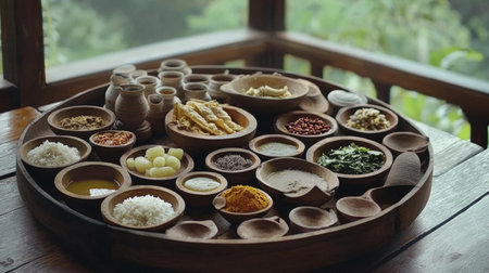 A beautifully styled Indian food platter with rich, aromatic dishes.の素材