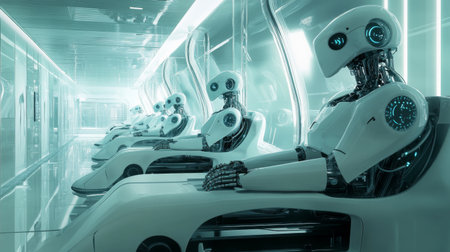 A high-tech hospital where robotic doctors assist human surgeons.の素材