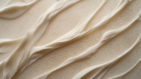 This image features a smooth cream texture with elegant swirls and tiny bubbles, set against a neutral background, perfect for culinary and design projects.の素材