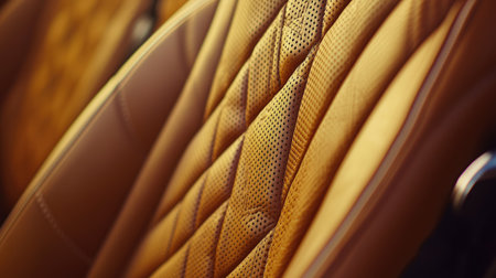 Close-up image showcasing the luxurious texture of a premium car seat upholstery, highlighting intricate details and high-quality craftsmanship associated with modern automotive design.の素材