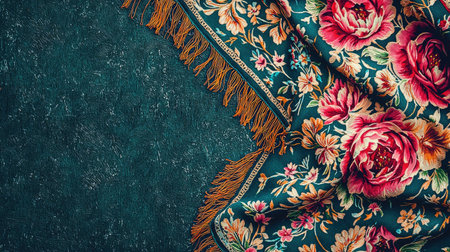 A stunning closeup of a floral fabric showcasing vibrant colors and intricate patterns. Ideal backdrop for showcasing textile art and home decor ideas.の素材