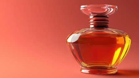 A stunning glass perfume bottle featuring rich amber liquid, set against a smooth gradient background that enhances its elegance and appeal.の素材