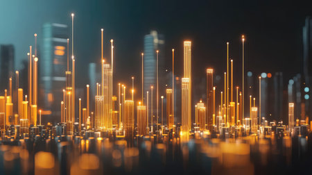 Stunning abstract technology background featuring glowing light beams and structures. Perfect for concepts related to innovation, data visualization, and modern design.の素材