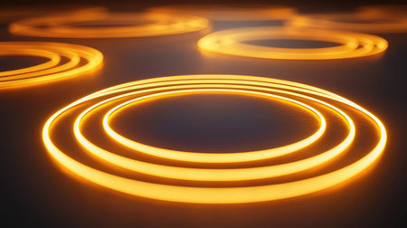 This captivating image features soft glowing circular lines in warm yellow tones against a dark surface, creating a serene and artistic atmosphere perfect for various design projects.の素材