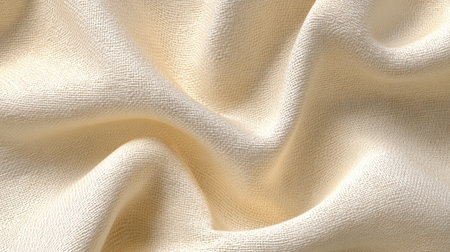 This image features a close-up of soft beige fabric with a smooth texture, perfect for use in backgrounds, design projects, and textile applications.の素材