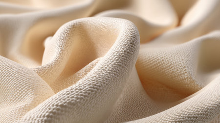 This image captures the delicate beauty of soft cream fabric, showcasing elegant waves and detailed texture, ideal for fashion and design inspiration.の素材