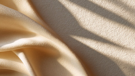 This image showcases a soft beige fabric draped elegantly, highlighted by natural light that creates gentle shadows and rich textures. Perfect for design inspiration.の素材