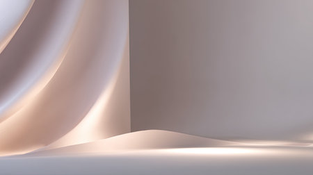 This image features a soft curved fabric background illuminated by gentle light, creating an elegant and serene atmosphere ideal for design projects.の素材