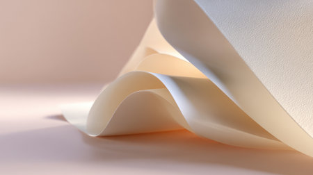 A stunning close-up of soft, flowing paper curves that create an abstract composition. Subtle light enhances the delicate textures, evoking calmness.の素材