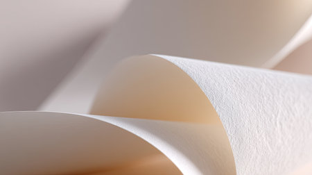 This image showcases a close-up view of beautifully curled paper sheets, displaying unique textures and smooth surfaces, ideal for artistic projects and backgrounds.の素材