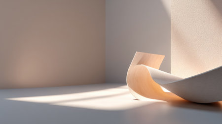 A serene minimalist interior showcasing soft lighting and abstract forms, creating a calm atmosphere. Ideal for design inspiration and aesthetic showcases.の素材