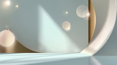 This artwork features a serene abstract modern interior design with geometric shapes and soft light, embodying minimalist aesthetics for creative inspiration.の素材