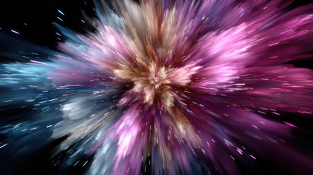 This stunning abstract image captures a vibrant explosion of color and light in a cosmic setting, showcasing a blend of energy and artistic design.の素材