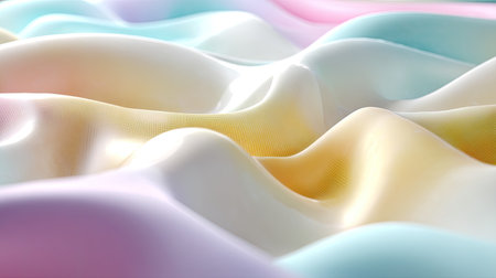 This image features a soft flowing fabric in pastel colors, showcasing gentle waves and a smooth texture, ideal for design, fashion, and artistic projects.の素材