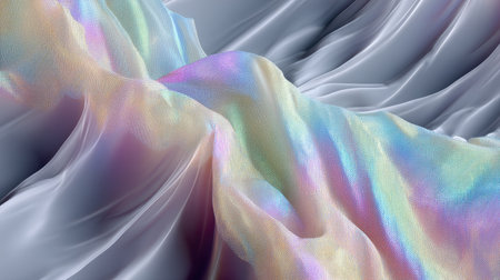 An enchanting abstract representation of colorful iridescent fabric textures featuring smooth drapery and soft waves, perfect for artistic design and modern aesthetics.の素材